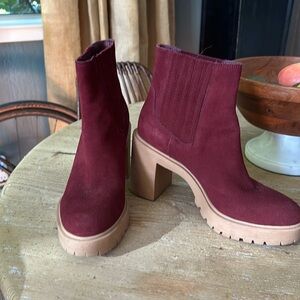 Dolce Vita WATERPROOF deep red suede (almost burgundy) lug sole booties
